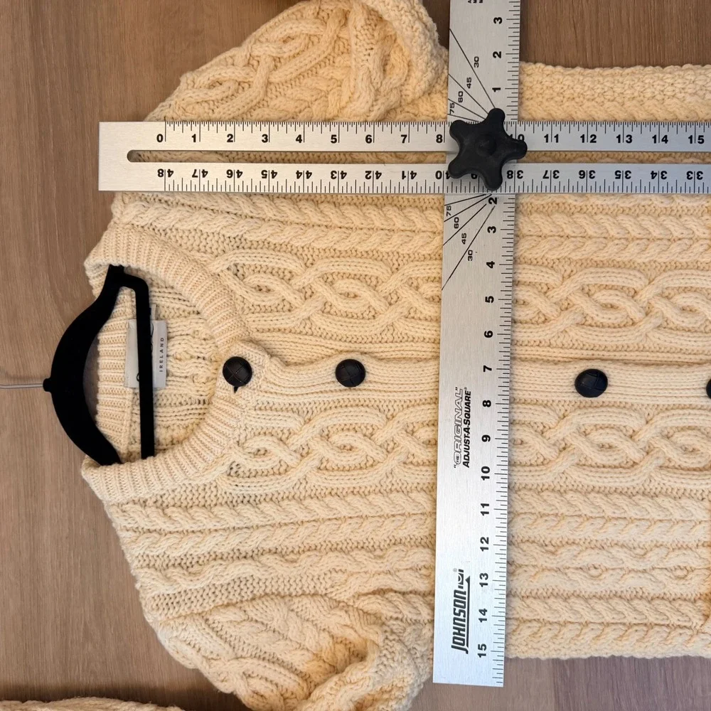 SAOL Ireland Womens 100% Merino Wool‎ Aran Cable Knit Cardigan Sweater Cream L - Picture 5 of 6